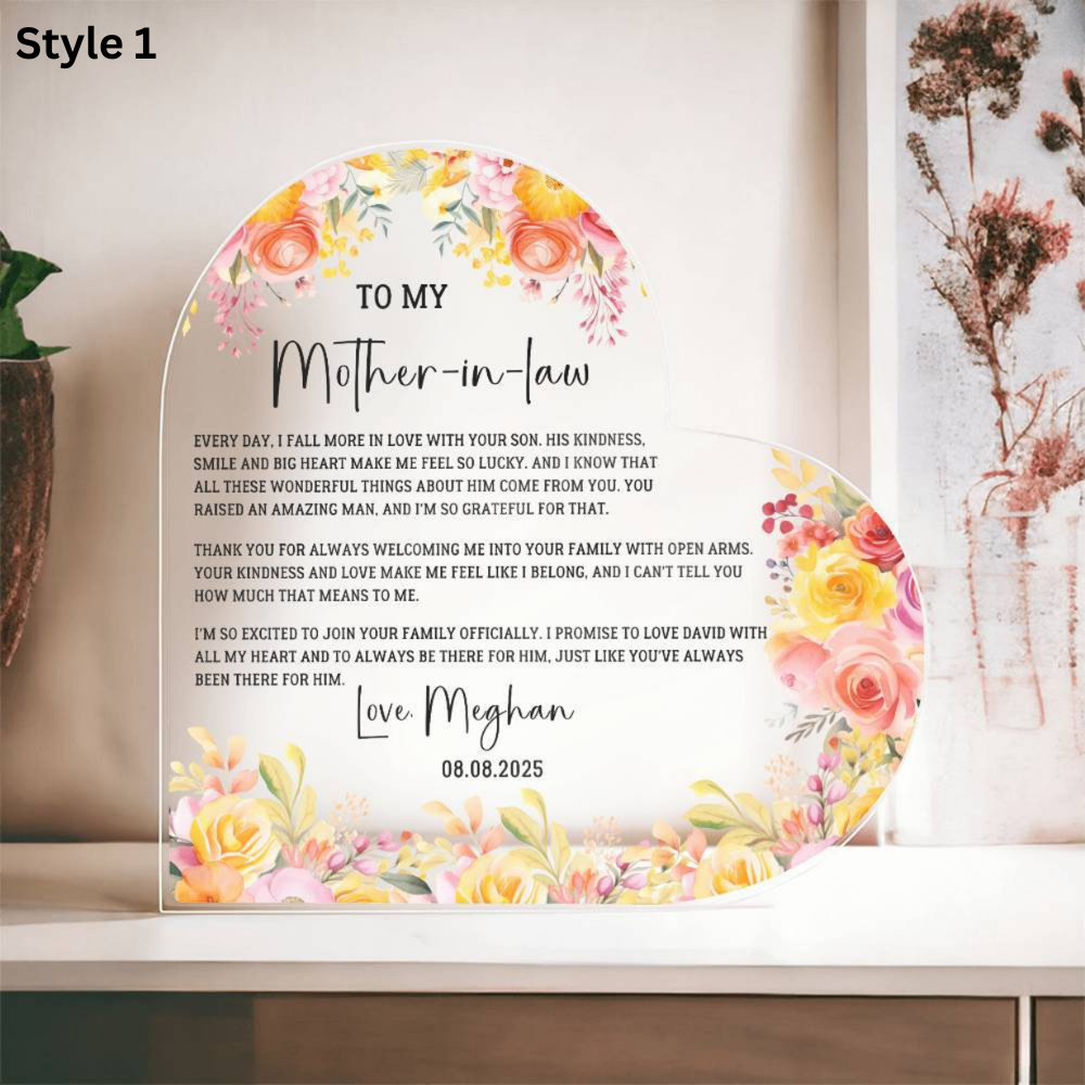 To My Mother-in-law Thank You For Your Wisdom- Personalized Heart Shaped Acrylic Plaque - Gift For Mother-in-law On Mother's Day