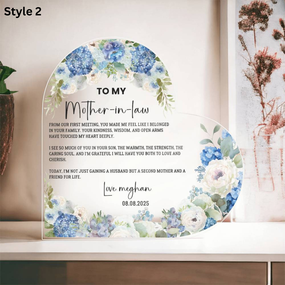 To My Mother-in-law Thank You For Your Wisdom- Personalized Heart Shaped Acrylic Plaque - Gift For Mother-in-law On Mother's Day