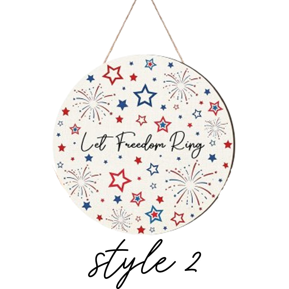 4th of July Patriotic Decorations 4th of July Wreath Independence Day Wooden Door Sign American Patriotic Festival Hanging Ornament Plaque for Memorial Day Home Front Door Decor