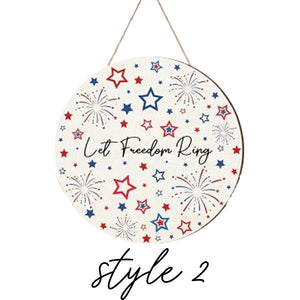 4th of July Patriotic Decorations 4th of July Wreath Independence Day Wooden Door Sign American Patriotic Festival Hanging Ornament Plaque for Memorial Day Home Front Door Decor