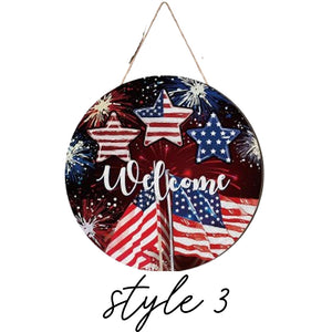 4th of July Patriotic Decorations 4th of July Wreath Independence Day Wooden Door Sign American Patriotic Festival Hanging Ornament Plaque for Memorial Day Home Front Door Decor
