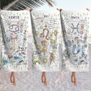 Zodiac Beach Towel Gemini Art Whimsical Summer Cloth Pisces Personalized Birthday Gift Women Astrology Present Daughter