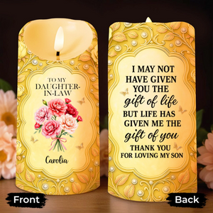 To My Daughter-In-Law, Gift Of Life, Flowers and Butterflies, Custom LED Candle, Gift For Daughter-In-Laws