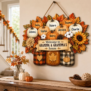 Welcome To Grandma Grandpa House - Personalized Wood Sign - Fall Decoration For Grandparents