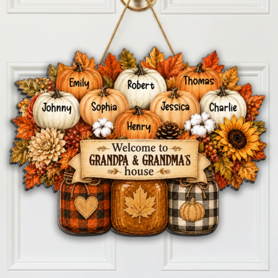 Welcome To Grandma Grandpa House - Personalized Wood Sign - Fall Decoration For Grandparents
