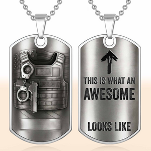 To My Brave Officer, Badge, Gun And Handcuffs, Personalized Dog Tag Necklace, Gift For Law Officers