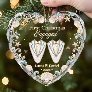 First Christmas As Mr And Mrs Ocean Pearl Crystal Heart Ornament - Personalized Wedding Gifts for Couples