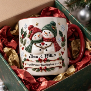 Christmas Snowman - Personalized Custom Accent Mug - Christmas Gift For Couples