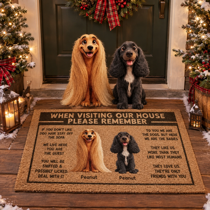 3D Effect Cartoon Dogs When Visiting My House Please Remember Personalized Doormat