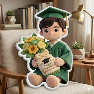 Graduation Gift Doll with Bouquet - Personalized Graduation Faux Fur Shaped Pillow