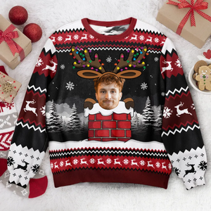 Custom Photo Christmas Reindeer Face- Christmas Gift For Family, Friends - Personalized Ugly Sweatshirt