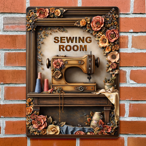Sewing Room With Vintage Sewing Machine And Flowers,Personalized Metal Sign,Gift For Crafters