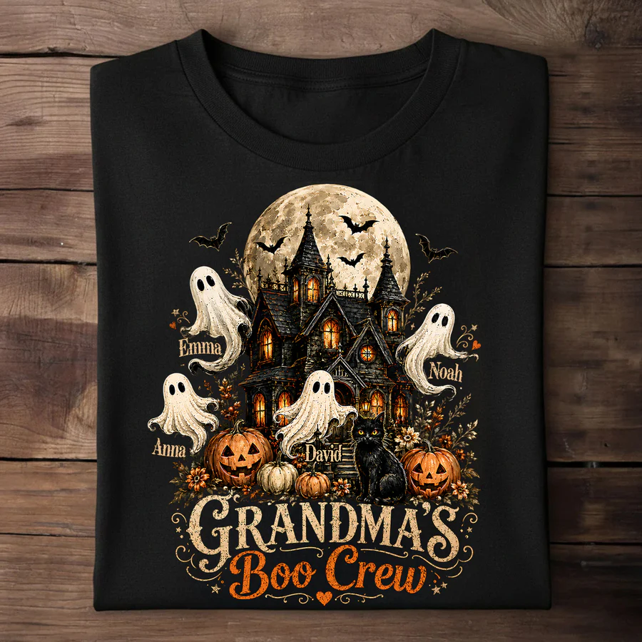 Grandma's Boo Crew Halloween Haunted House - Personalized Shirt - Gift for Grandma