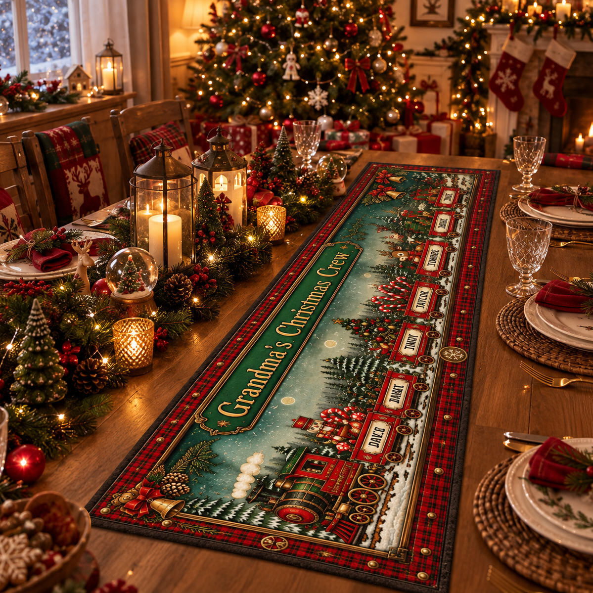 Christmas Train Family - Personalized Runner Rug