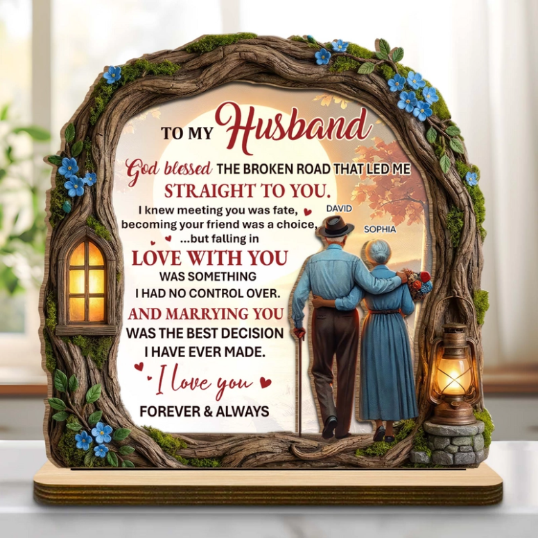 To My Husband, Tree And Lantern Design, Personalized Wood Plaque, Gift For Husband