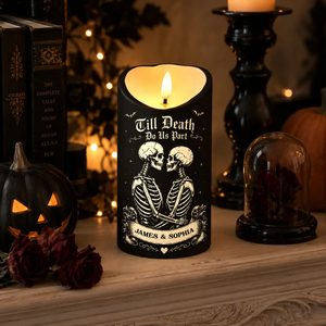 Till Death Do Us Part Skeleton Couple Black Theme - Personalized LED Candle - Halloween Decor For Couple