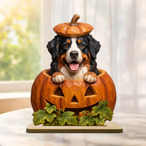 Custom Dog Cat Pumpkin Art - Personalized 2-Layered Wooden Plaque - Pet Halloween Fall Decor