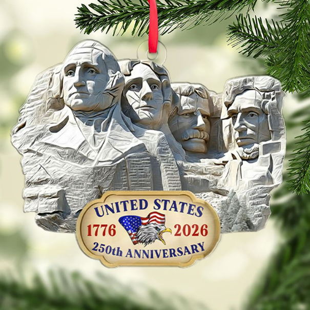 Personalized 250 Years Mount Rushmore Acrylic Ornament | Custom Name USA 250th Christmas Ornament