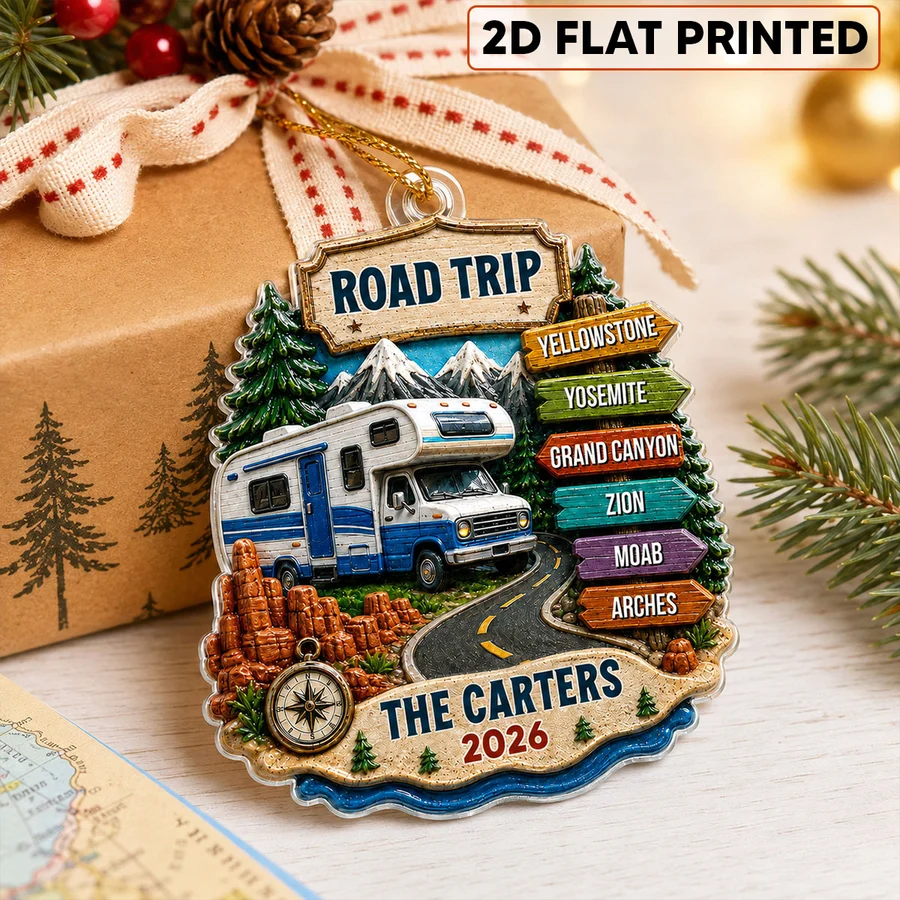 Road Trip Travel Adventure - Personalized Wooden Ornament - Vacation Gifts For Couple, Family