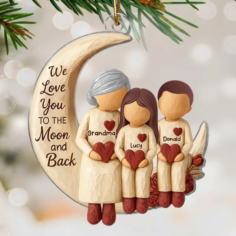 Grandma Loves You to the Moon & Back - Personalized Acrylic Ornament - Christmas Gift for Grandma, Granchildren