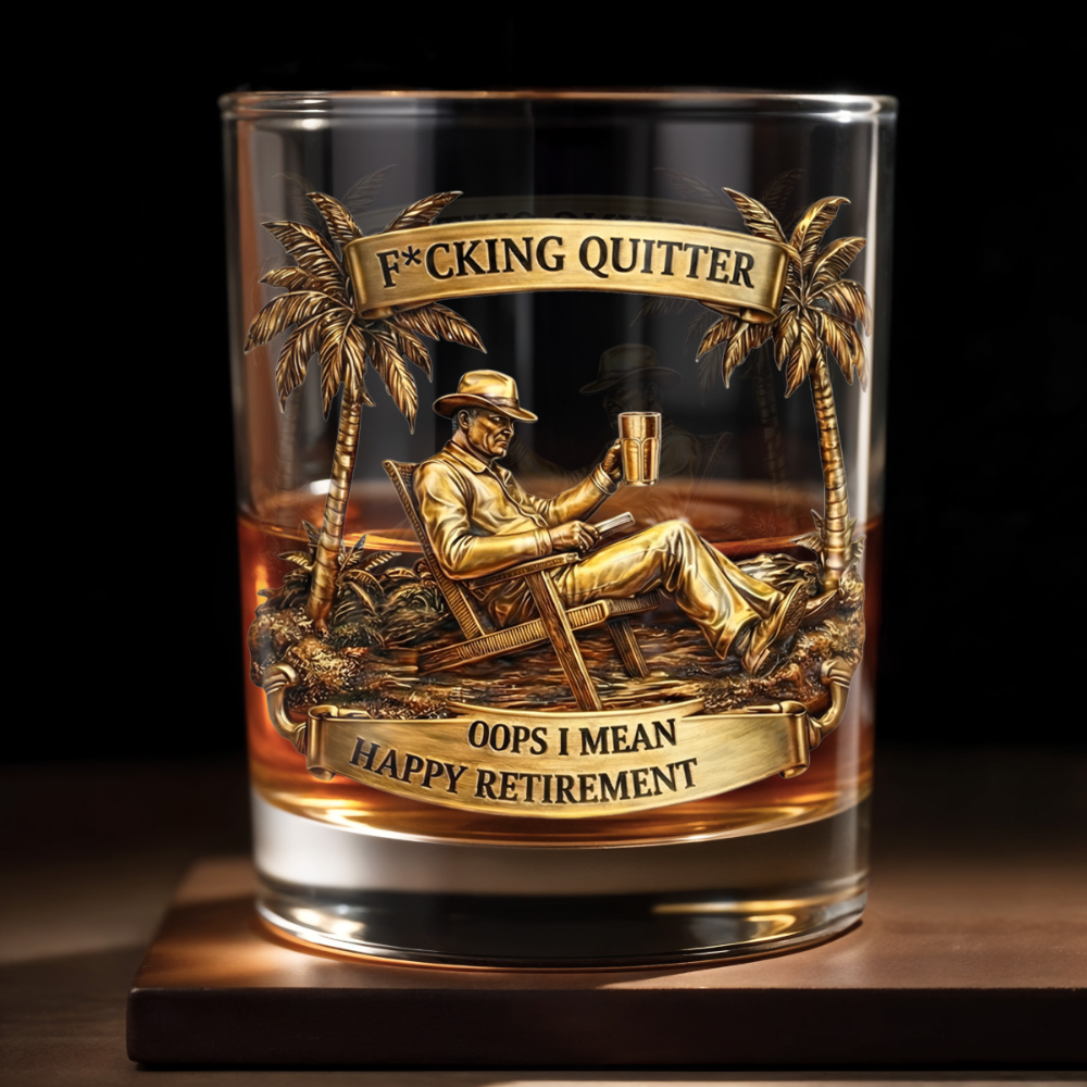 Effing Quitter Happy Retirement Palm Trees and Relaxation, Personalized Whiskey Glass, Gift for Retiree