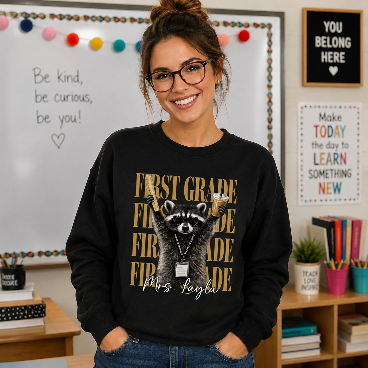 Grade Level Funny Raccoon Teacher - Personalized Shirt - Back To School Gift