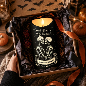 Till Death Do Us Part Skeleton Couple Black Theme - Personalized LED Candle - Halloween Decor For Couple
