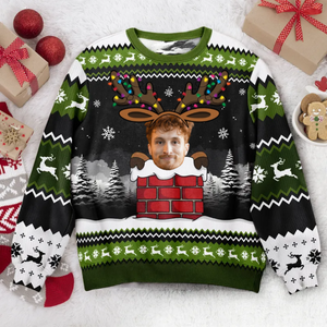 Custom Photo Christmas Reindeer Face- Christmas Gift For Family, Friends - Personalized Ugly Sweatshirt