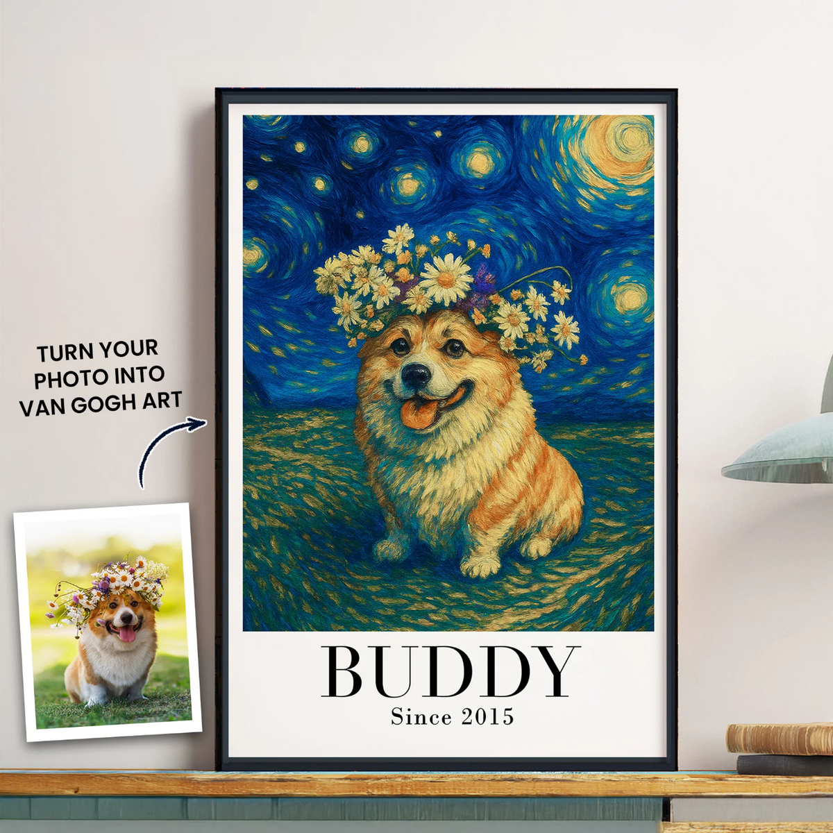 Van Gogh Wall Art Pet Portrait Art Dog Lovers Cat Lovers Gift - Personalized Photo Poster