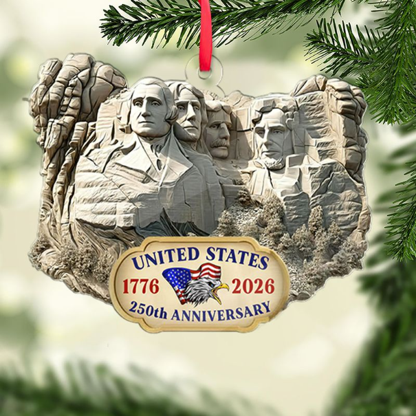 Personalized 250 Years Mount Rushmore Acrylic Ornament | Custom Name USA 250th Christmas Ornament