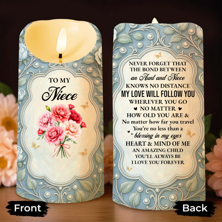 To My Niece, Beautiful Flowers and Butterflies, Custom LED Candle, Gift For Niece