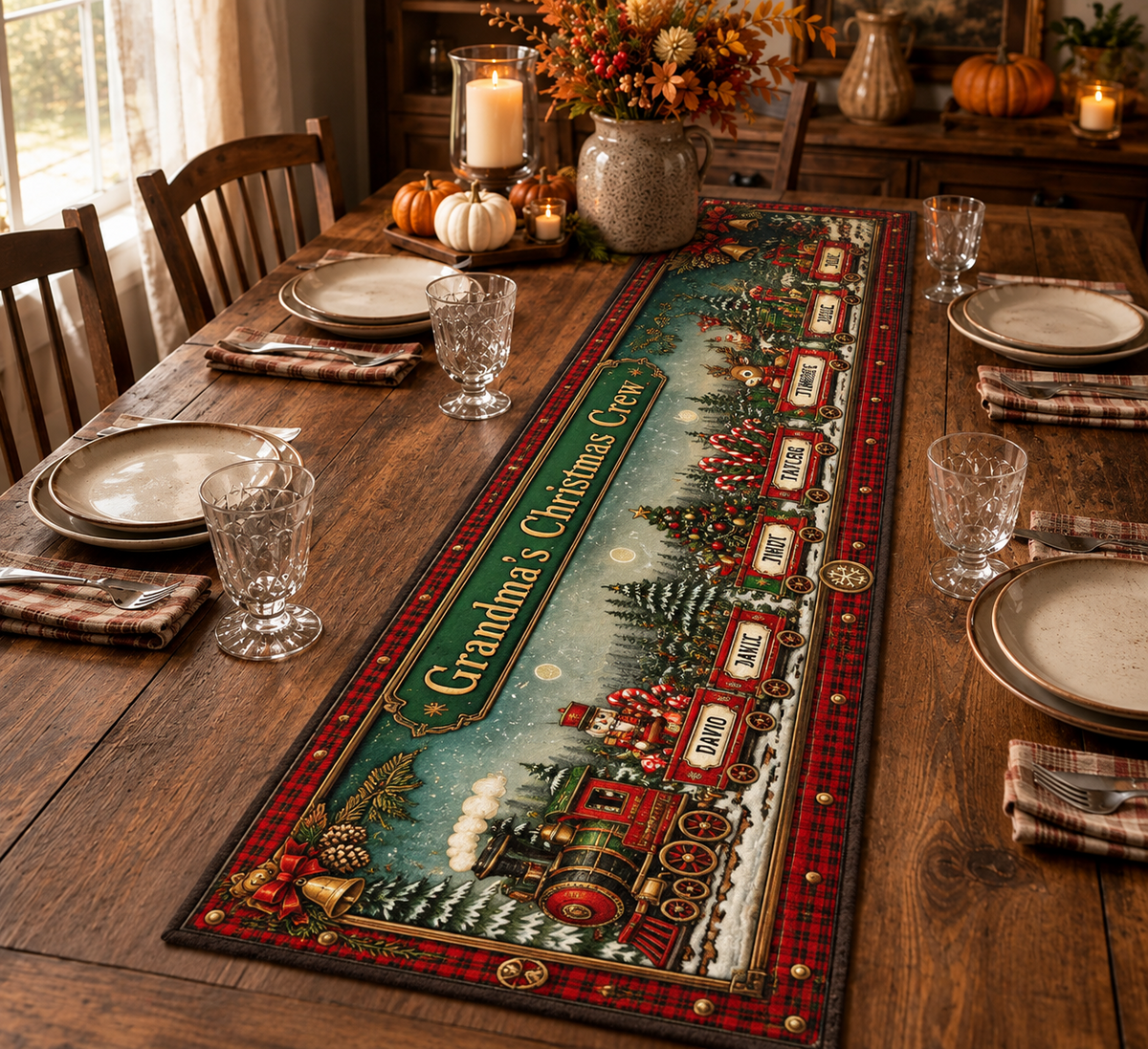 Christmas Train Family - Personalized Runner Rug