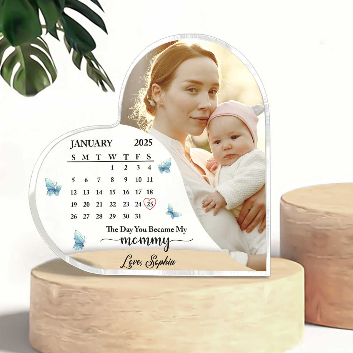 The Day You Became My Mommy Heart Acrylic, Happy First Mother s Day Gift, Calendar with Photo, Gift Idea from Daughter