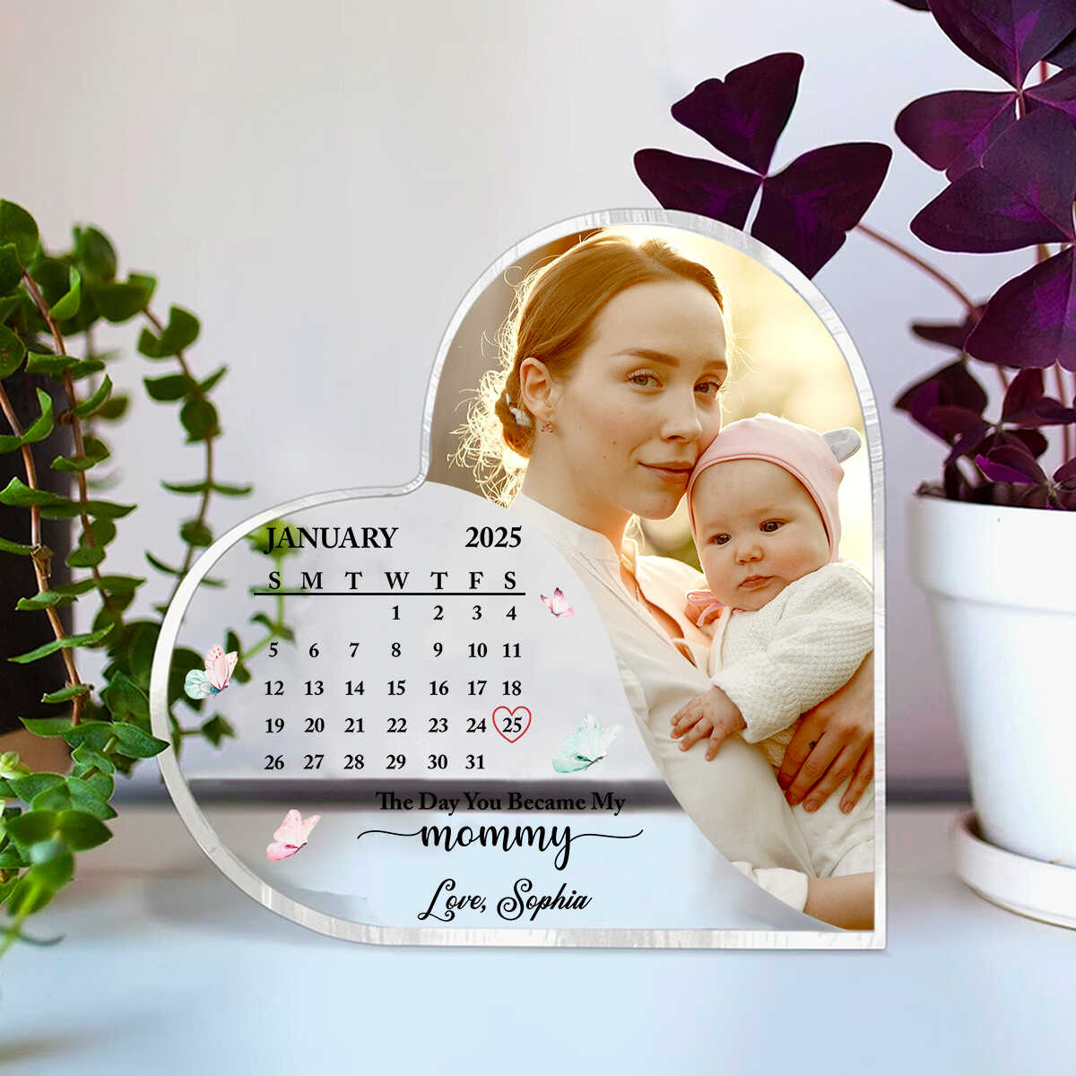 The Day You Became My Mommy Heart Acrylic, Happy First Mother s Day Gift, Calendar with Photo, Gift Idea from Daughter