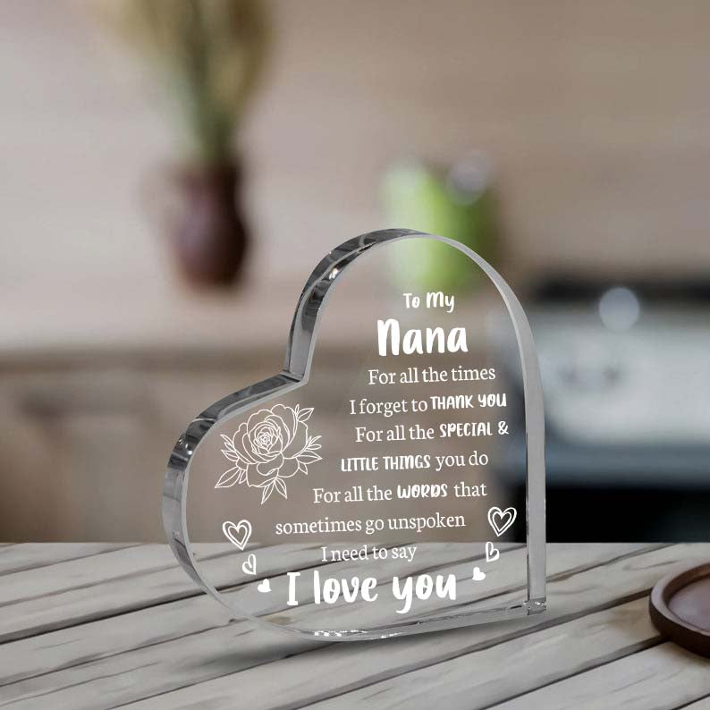 Gifts for Mom Grandma From Daughter Son Grandkid, Heart Shaped Acrylic Block For Moms - I Love You Cute Mum Plaque for Thanksgiving, Birthday, Christmas