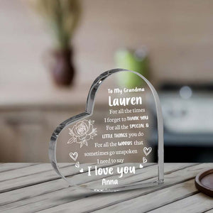 Gifts for Mom Grandma From Daughter Son Grandkid, Heart Shaped Acrylic Block For Moms - I Love You Cute Mum Plaque for Thanksgiving, Birthday, Christmas