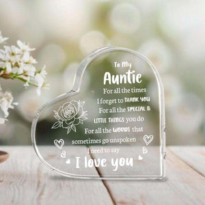 Gifts for Auntie From Niece Nephew, Heart Shaped Acrylic Block For Aunt - I Love You Cute Mum Plaque for Thanksgiving, Birthday, Christmas Mother's Day