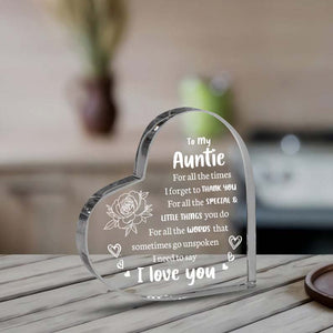 Gifts for Auntie From Niece Nephew, Heart Shaped Acrylic Block For Aunt - I Love You Cute Mum Plaque for Thanksgiving, Birthday, Christmas Mother's Day