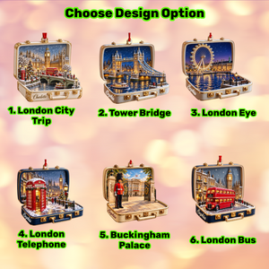 Personalized London Trip 3D Suitcase Ornament – Custom Name UK Travel Keepsake, Big Ben Christmas Gift for Travelers
