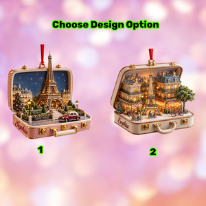 Personalized Eiffel Tower 3D Suitcase Christmas Ornament – Paris Travel Souvenir & Gift for Paris Lovers