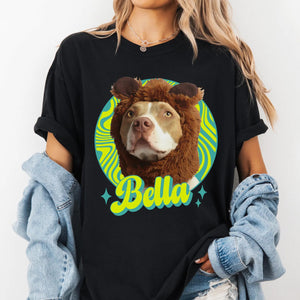 Custom Wavy Graphic Unisex T-shirt Your Photo + Name Personalized Face Comfort Colors Shirts for Husband and Wife Custom Y2K Retro 90s Tee