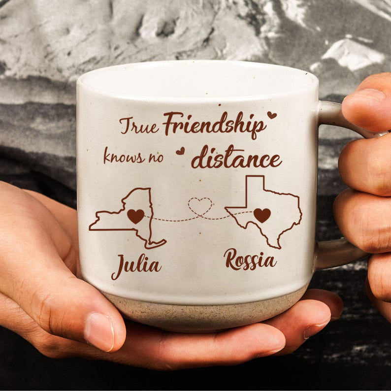 Personalized Friendship Mug - True Friendship Knows No Distance - Custom Cup or Ornament or Poster or Keychain or Plaque Gift for Best Friends, Long-Distance Friends