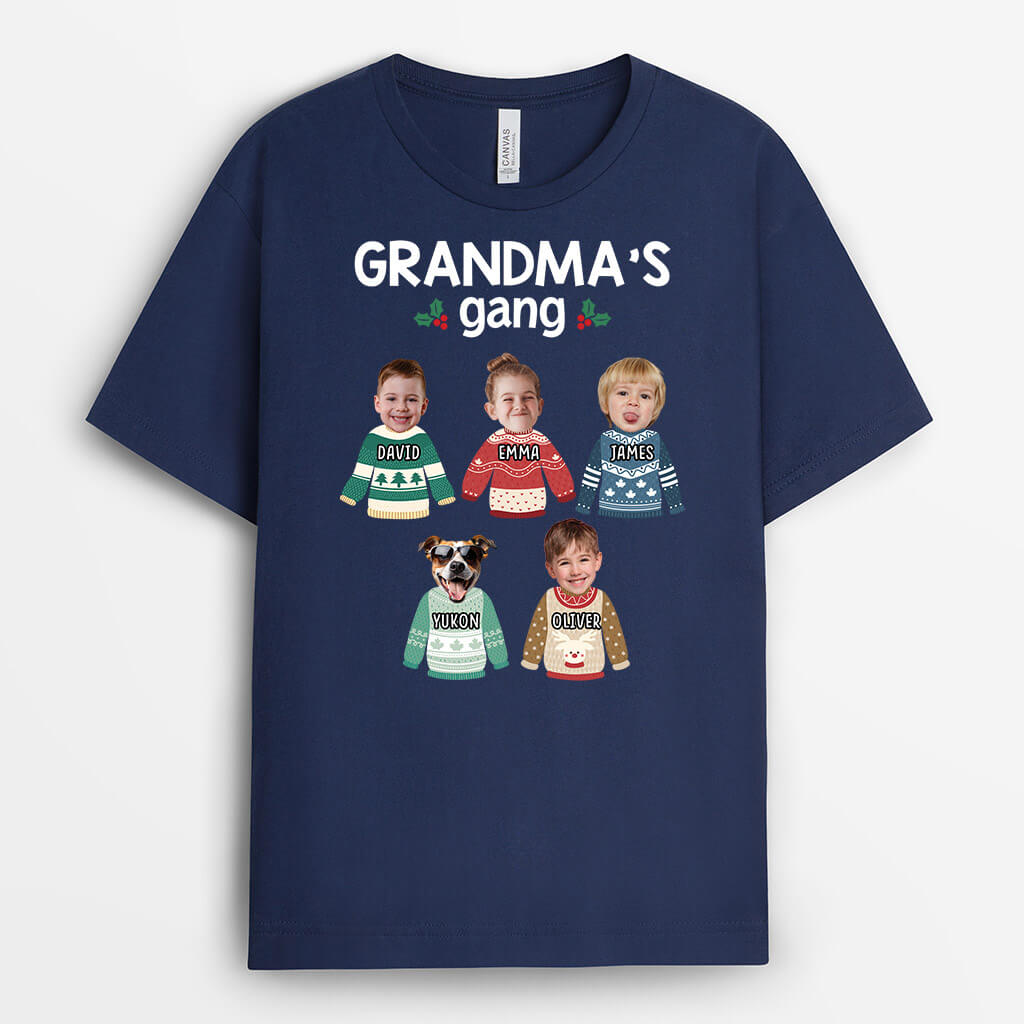 Personalised Grandad's Gang Christmas With Grandkids & Pets' Face T-shirt Sweatshirt Hoodie