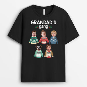 Personalised Grandad's Gang Christmas With Grandkids & Pets' Face T-shirt Sweatshirt Hoodie