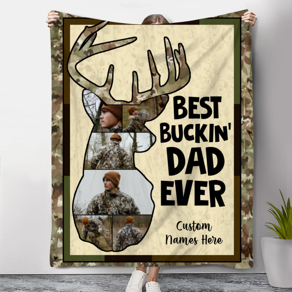 Best Buckin Dad Ever Personalized Blanket, Father s Day Gifts For Hunting Dads, Deer Hunting Dad Photo Gift