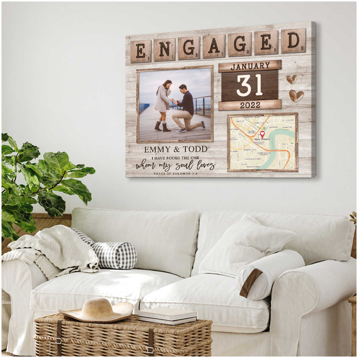 Unique Gift For Newly Engaged Custom Map Print Engagement Gift Canvas