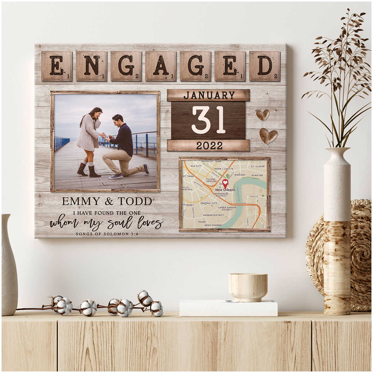 Unique Gift For Newly Engaged Custom Map Print Engagement Gift Canvas