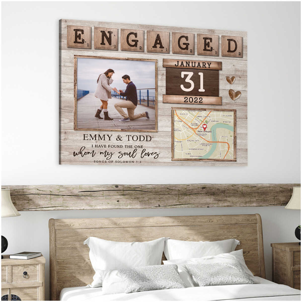 Unique Gift For Newly Engaged Custom Map Print Engagement Gift Canvas
