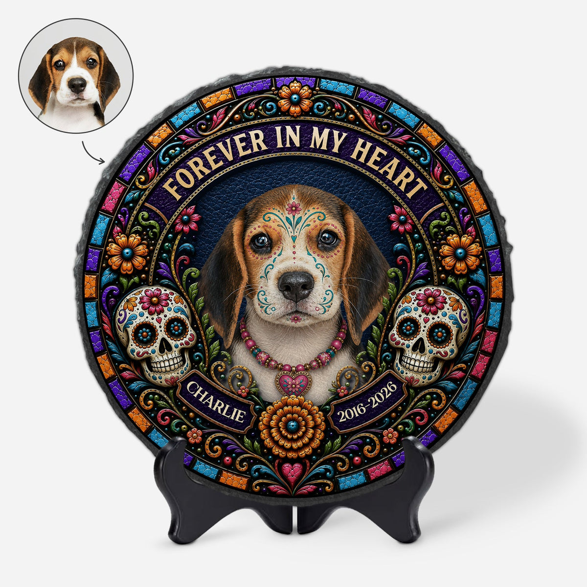 Personalized Forever in My Heart Cat Photo Memorial Garden Stone - Day of the Dead Gifts