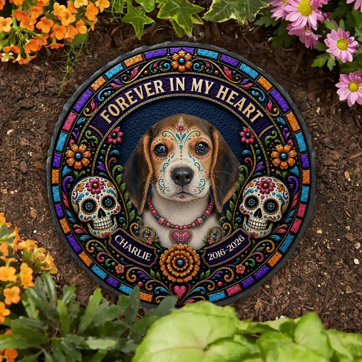 Personalized Forever in My Heart Cat Photo Memorial Garden Stone - Day of the Dead Gifts